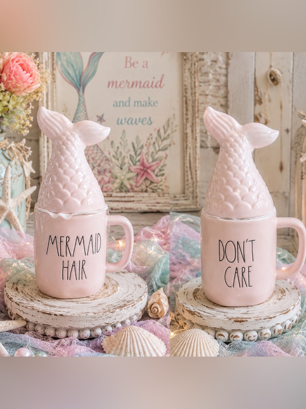 New Rae Dunn Mermaid Hair Don’t Care Topper Mug